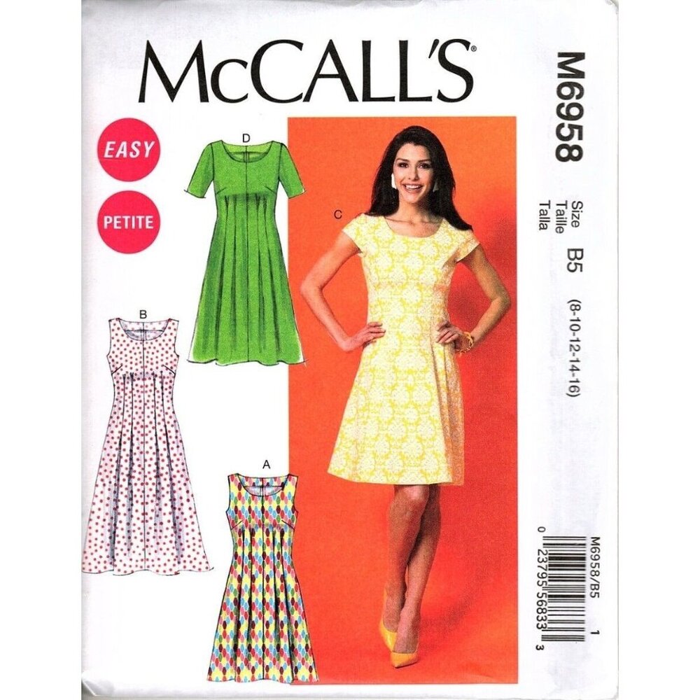 McCall's M6958 Misses or Petite 8 to 16  Easy Dresses UNCUT Sewing Pattern